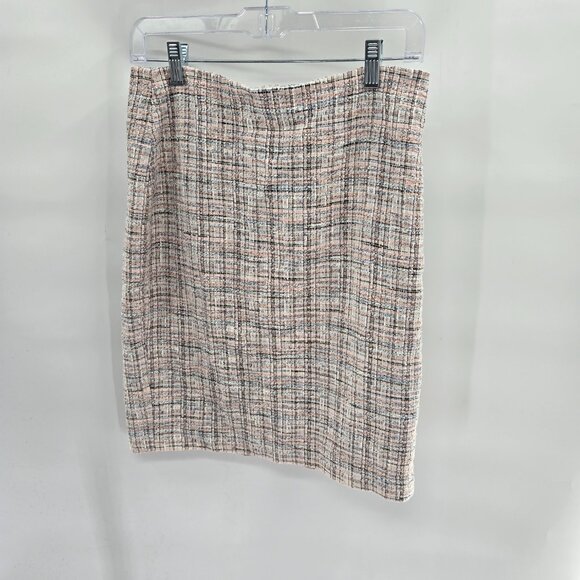 Banana Republic Pink White Blue Textured Tweed Midi Lined Skirt Size 4 - Picture 1 of 9